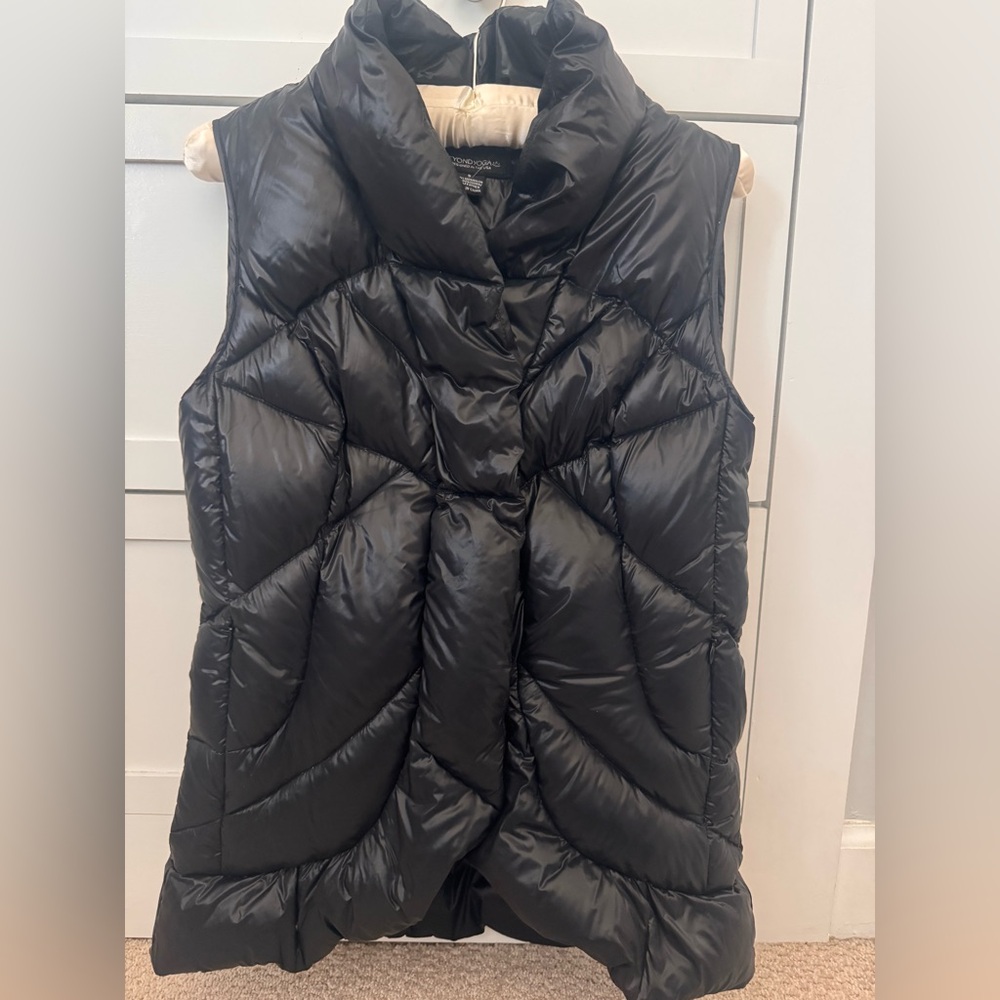 Beyond Yoga Shiny Black Quilted Vest
